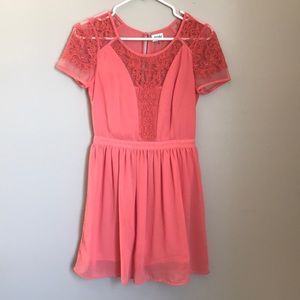 Coral Lace Skater Dress - Tobi